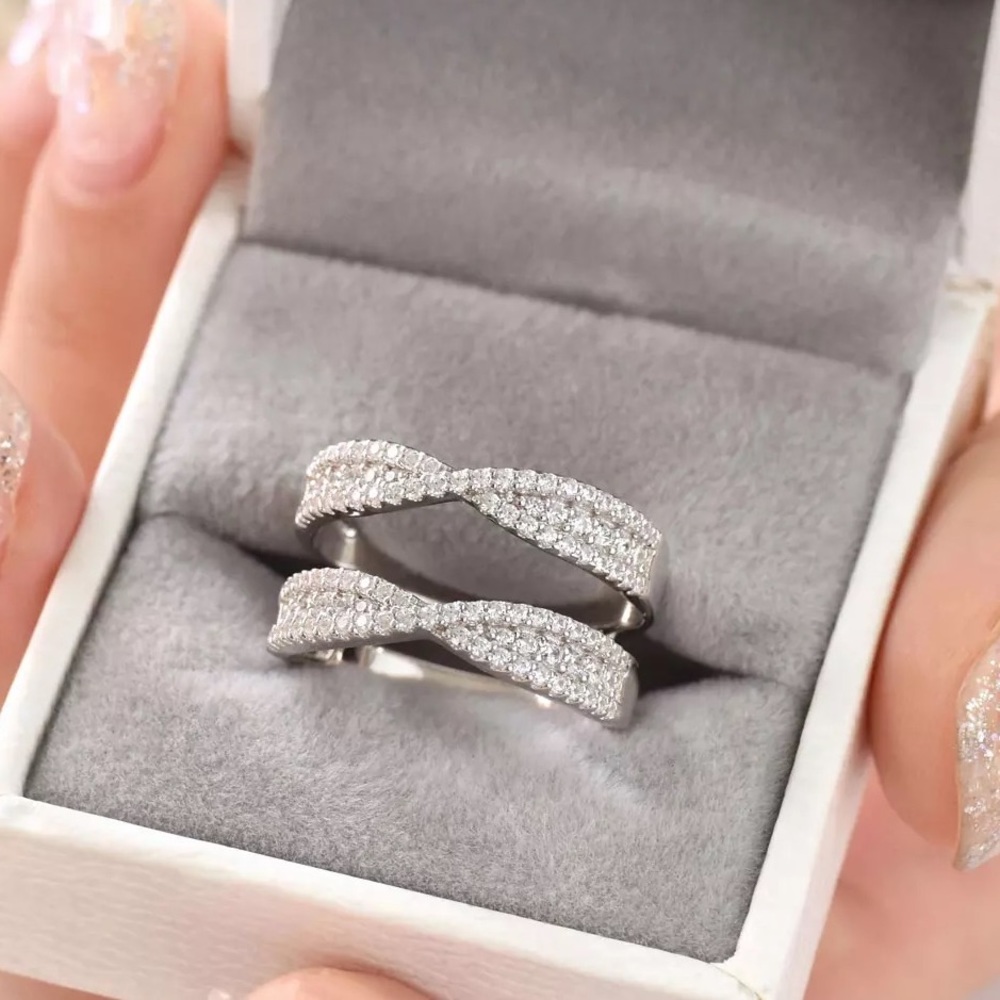 💕Double wrap tiara guard wedding band curve promise vacation bridal ring gift
